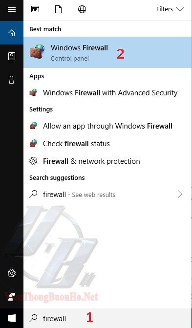 Tìm ứng dụng Windows Firewall